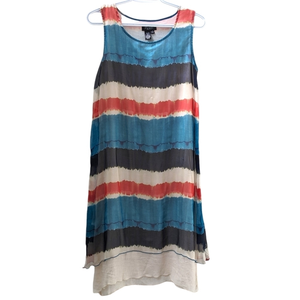 Papillon Sleeveless Midi Dress Striped Tie Dye Size Small